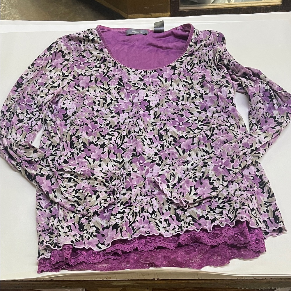 Liz Claiborne Purple Floral Women's Blouse